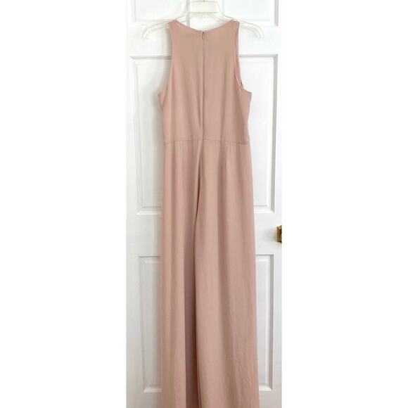HALSTON HERITAGE Nude Beige Blush Pink Ruffle Sleeveless Formal Evening Jumpsuit - Picture 9 of 13